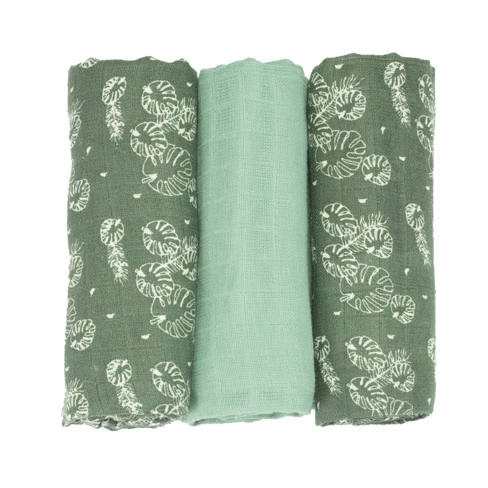 Lot de 3 langes bébé 70x70cm - Feuilles - Mode Bébé Claye