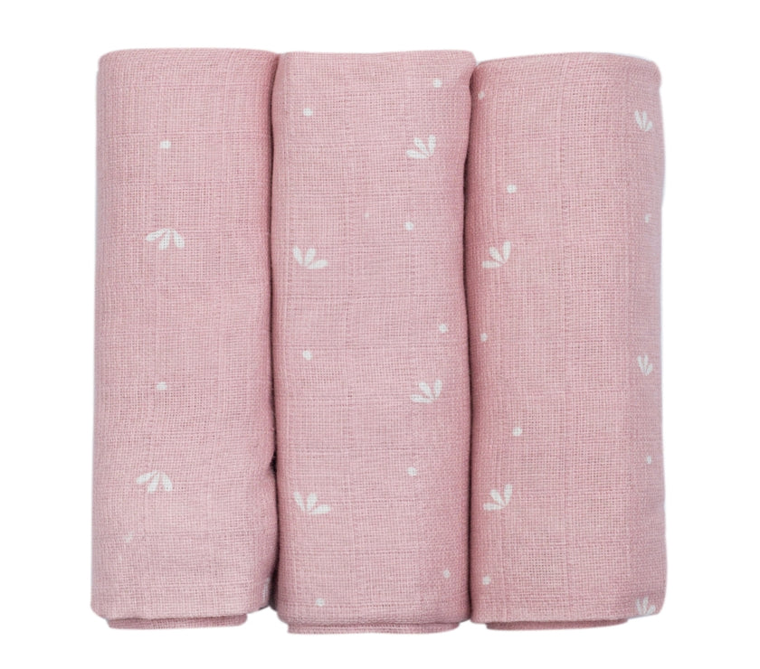 Lot de 3 langes bébé - Pétales roses - Mode Bébé Claye