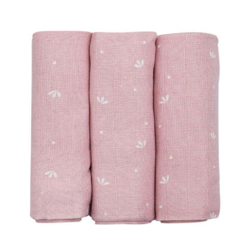 Lot de 3 langes bébé - Pétales roses - Mode Bébé Claye