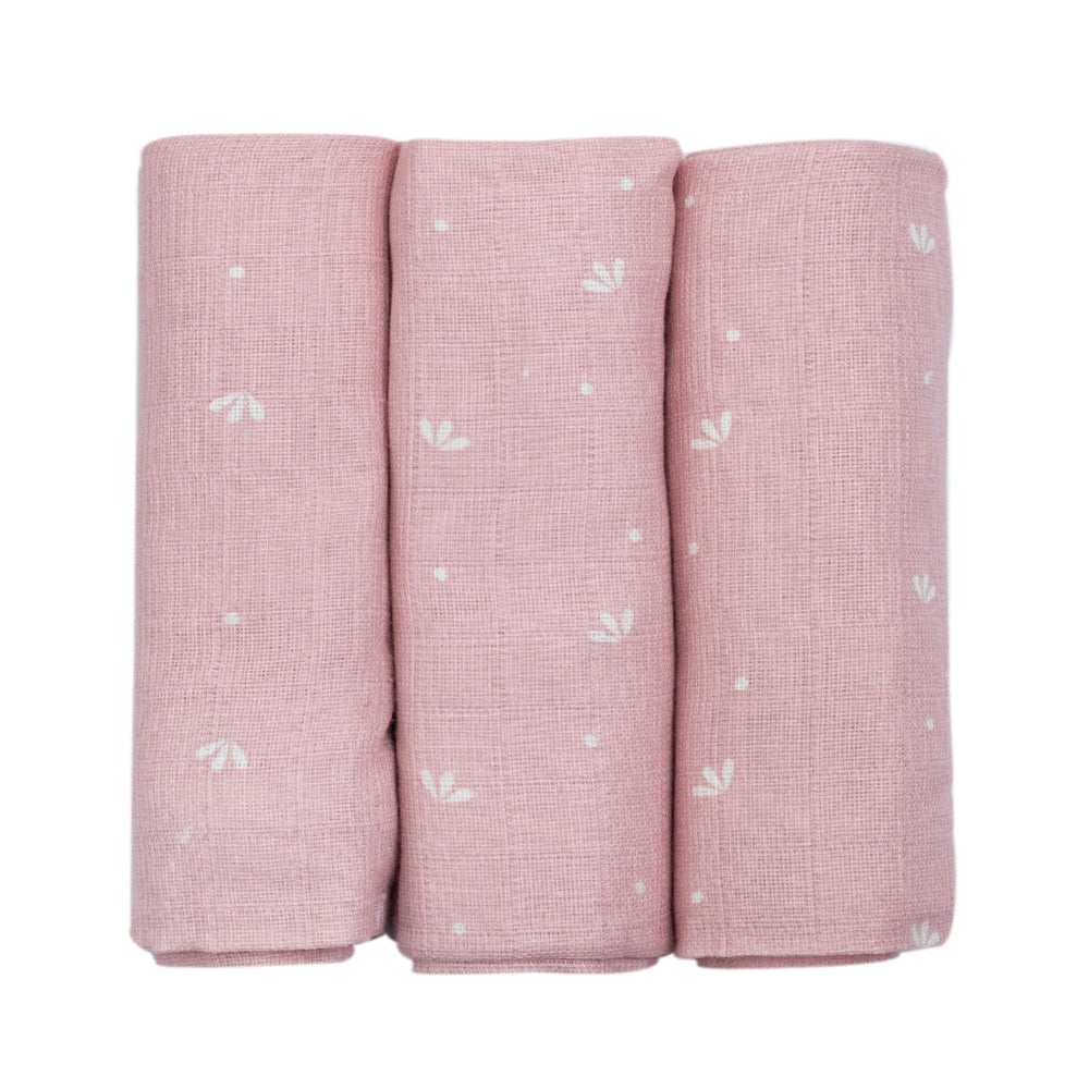 Lot de 3 langes bébé - Pétales roses - Mode Bébé Claye