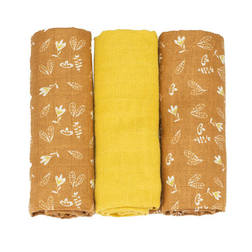 Lot de 3 langes Camel et fleuris - 70x70cm - Mode Bébé Claye
