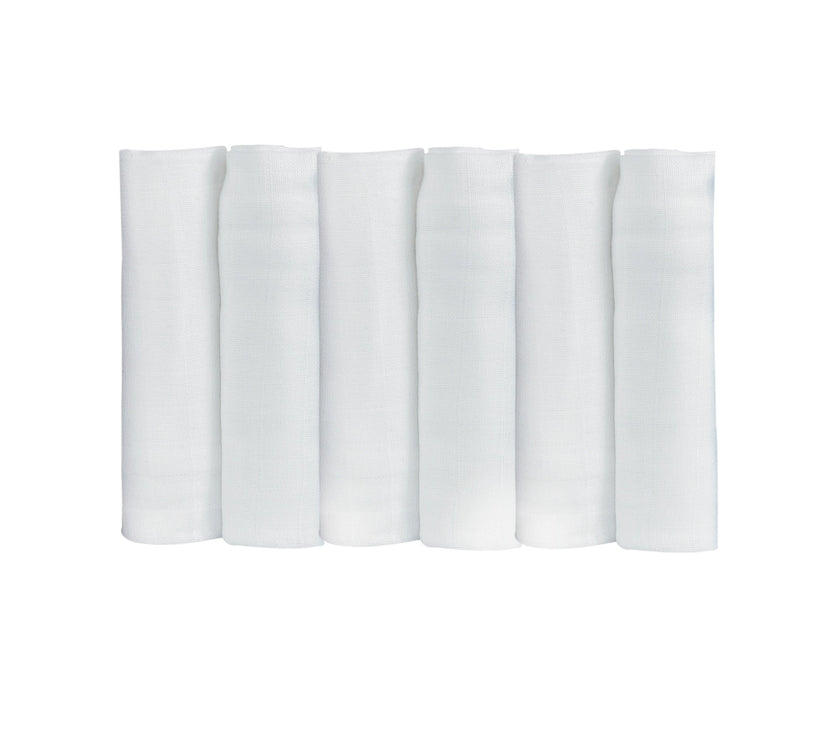 Lot de 6 langes bébé - Blanc uni 70x70cm - Mode Bébé Claye