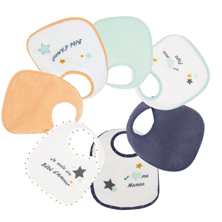 Lot de 7 bavoirs - Bébé d'amour bleu - Mode Bébé Claye