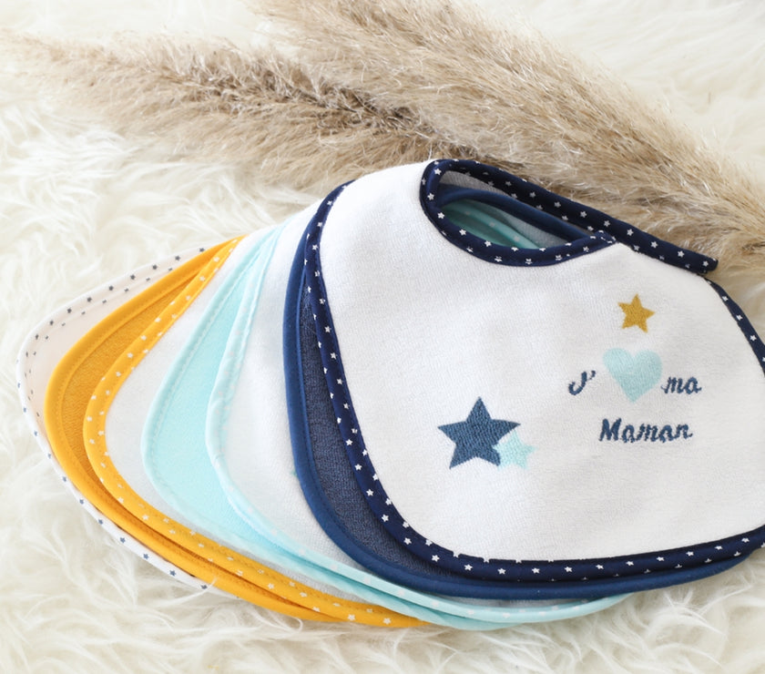 Lot de 7 bavoirs - Bébé d'amour bleu - Mode Bébé Claye