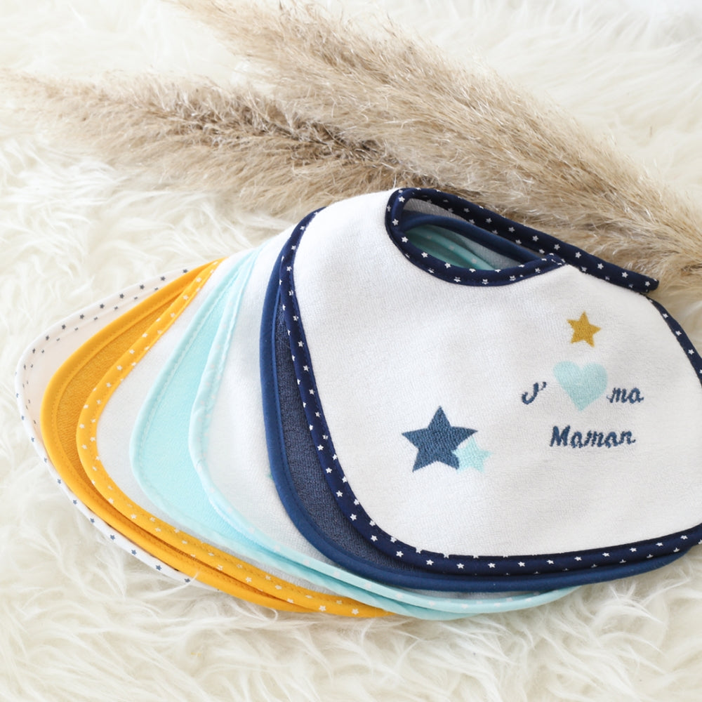 Lot de 7 bavoirs - Bébé d'amour bleu - Mode Bébé Claye