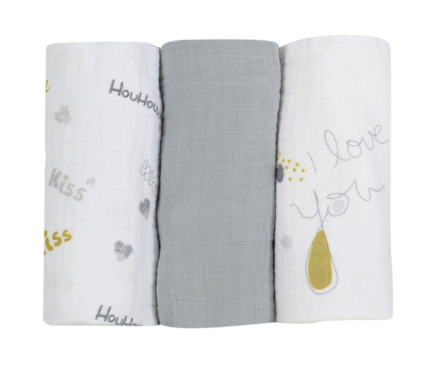 Lot de3  langes - Love you - Mode Bébé Claye
