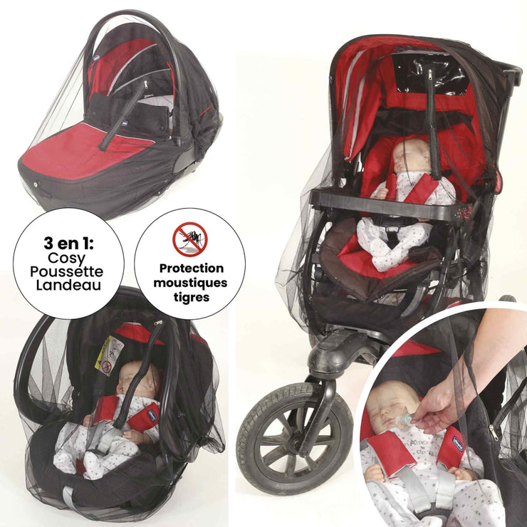 Moustiquaire zippée - Cosy - Poussette - Landau - Noir - Mode Bébé Claye