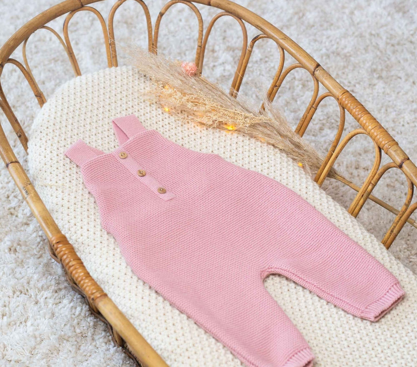 Salopette bébé en maille -VIEUX ROSE - Mode Bébé Claye