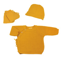 MUSTARD newborn bra, booties and hat