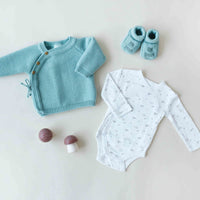Blue baby bra with booties and hat
