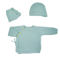 Blue baby bra with booties and hat