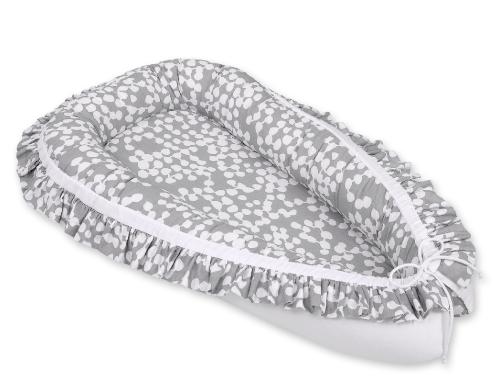 Réducteur de lit bébé réversible avec volant - bulles grises - blanches