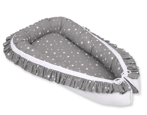 Réducteur de lit bébé réversible avec volant - mini étoiles blanches sur gris - blanc