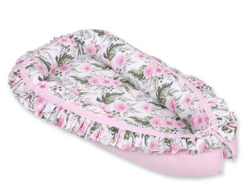 Réducteur de lit bébé réversible avec volant -  pivoines roses