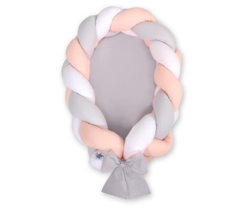 Réducteur de lit bébé tressé 2 en 1 - blanc-gris-rose poudré