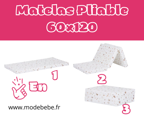 Matelas pliable 60x120 - Beige Etoiles